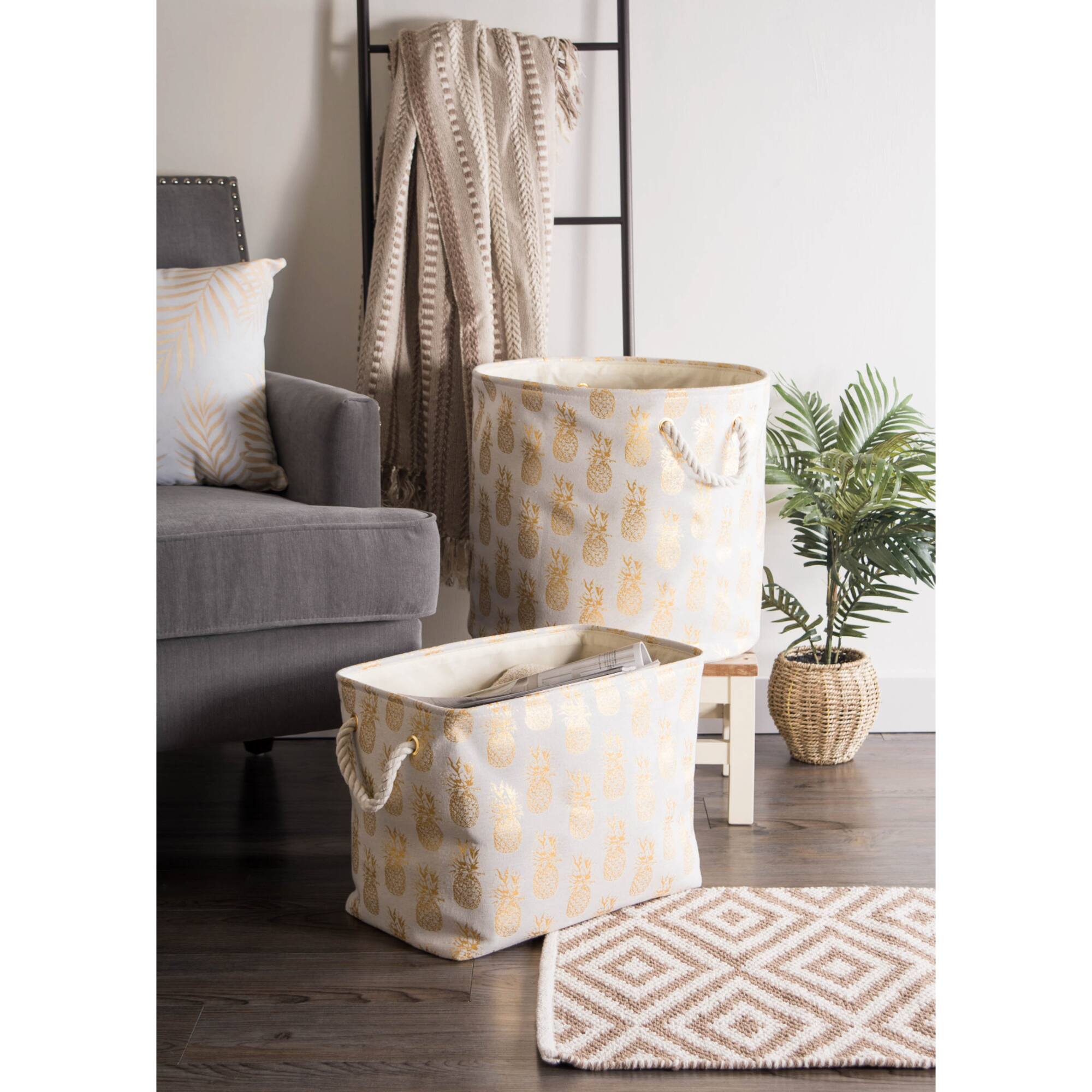 DII® Large Round Gold Pineapple Polyester Bin